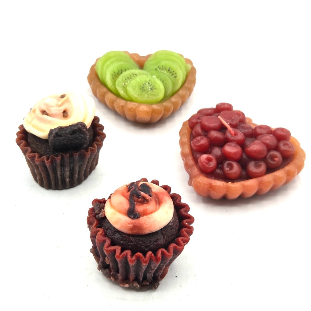 Food Shaped Candles Cupcakes and Fruit Tarts Lot of 4